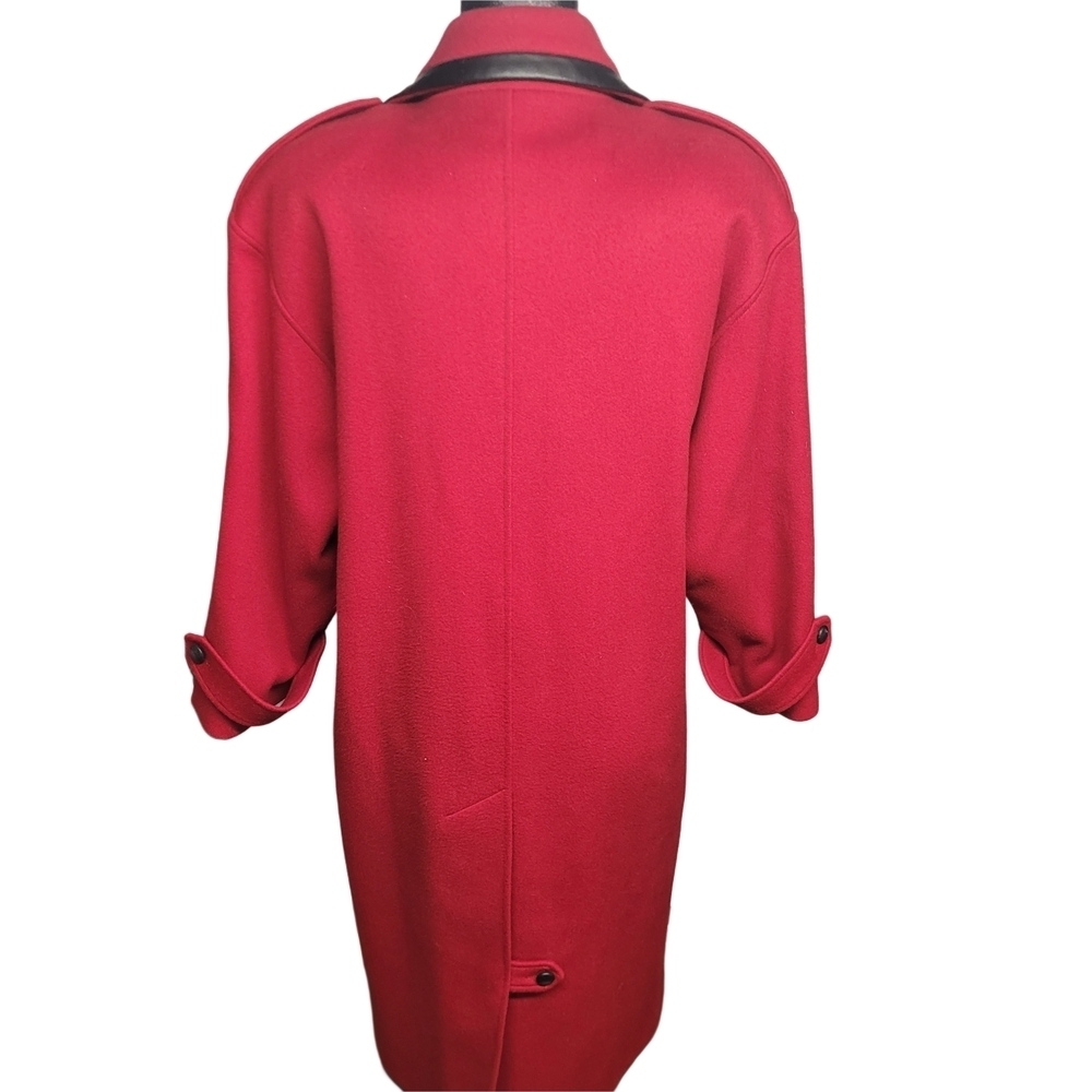 Vintage Red 100% Wool Double-Breasted Maxi Over Coat with Black Trim 6 - Picture 8 of 10